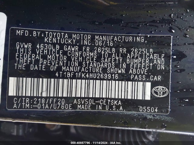 Toyota CAMRY SE 2017 4T1BF1FK4HU269916 Image 9