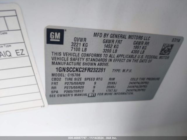1GNSCCKC2FR232281 Chevrolet Tahoe Ltz