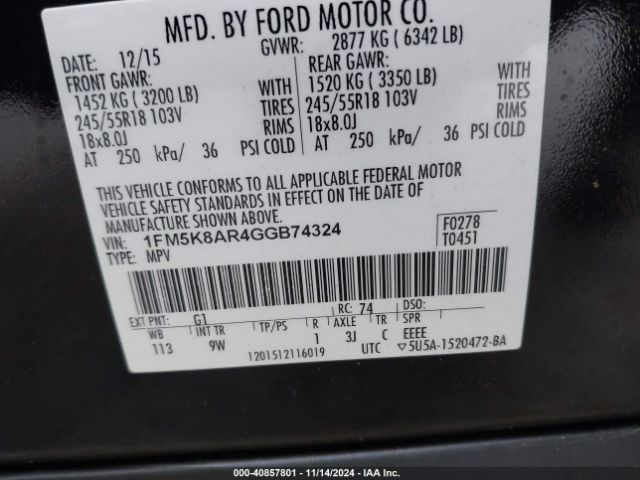 1FM5K8AR4GGB74324 Ford Utility Police Interceptor