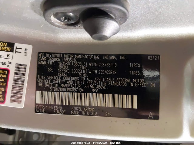 Toyota Highlander Xle 2021 5TDHZRBH1MS097194 Image 9