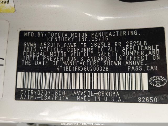 4T1BD1FKXGU200328 Toyota Camry Hybrid Xle
