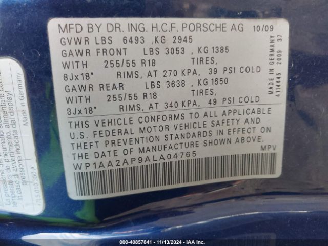 2010 PORSCHE CAYENNE WP1AA2AP9ALA04765 Photo 8