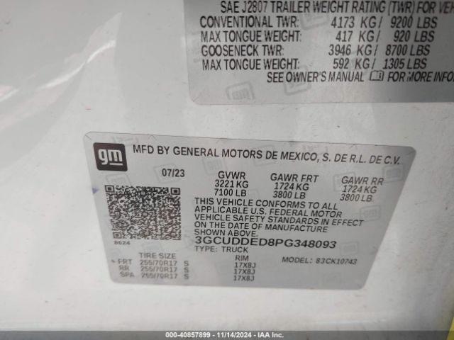 3GCUDDED8PG348093 Chevrolet Silverado 1500 4wd  Standard Bed Lt