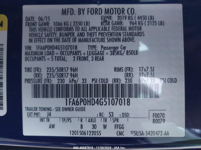 Ford FUSION SE 2016 1FA6P0HD4G5107018 Image 9