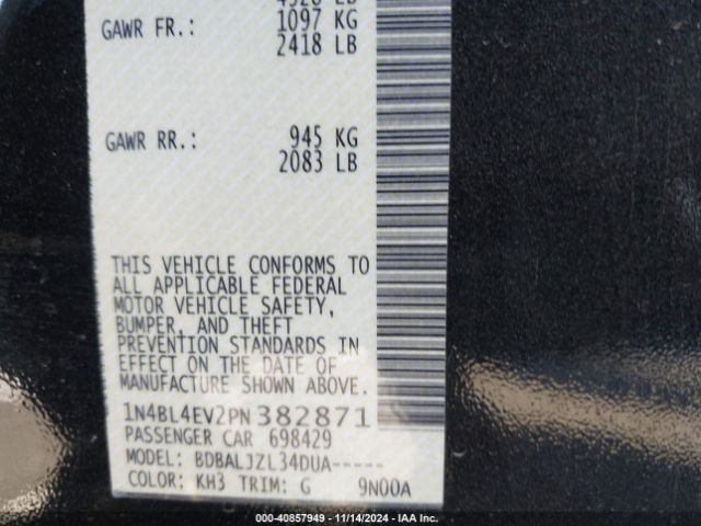 1N4BL4EV2PN382871 Nissan Altima Sl Fwd