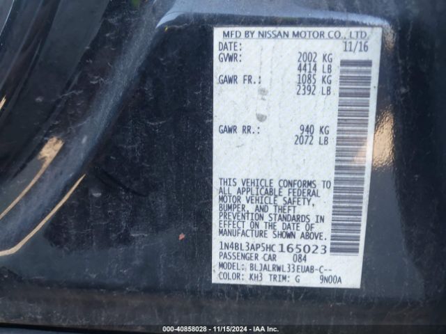 1N4BL3AP5HC165023 Nissan Altima 3.5 Sl