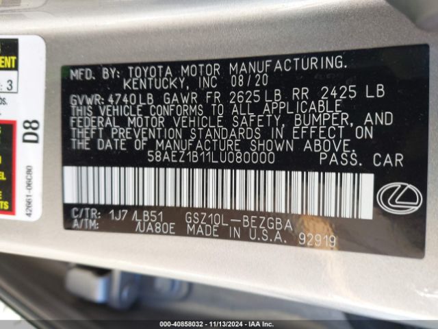 58AEZ1B11LU080000 Lexus Es 350 Luxury