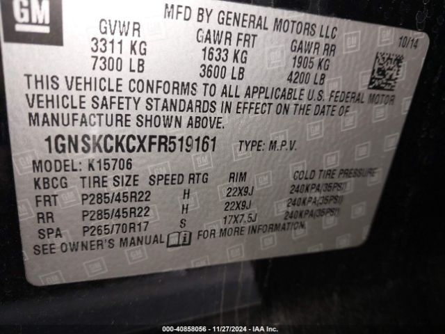 1GNSKCKCXFR519161 Chevrolet Tahoe Ltz