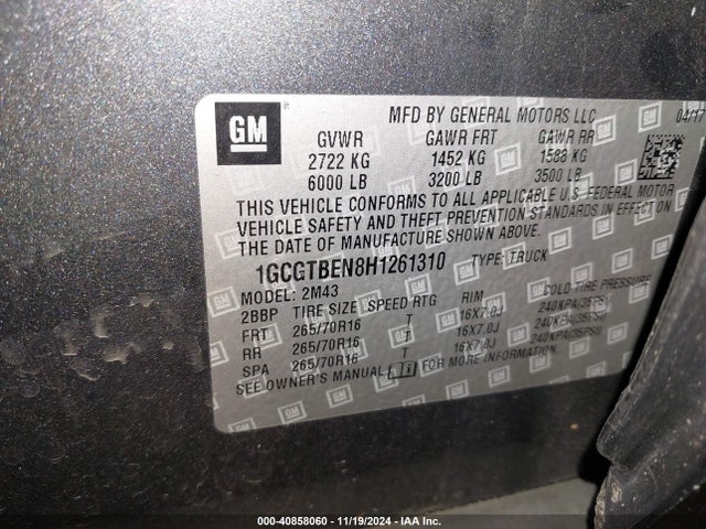 1GCGTBEN8H1261310 Chevrolet Colorado Wt