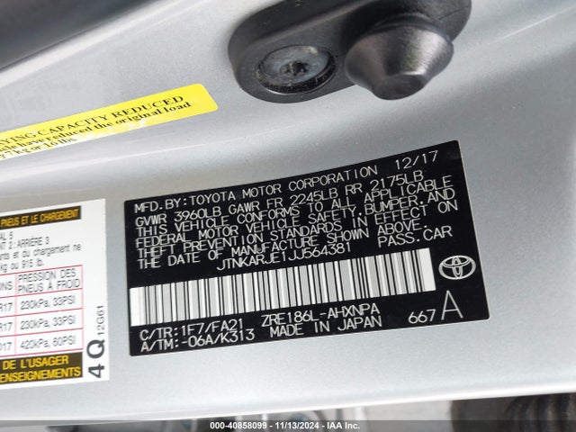 JTNKARJE1JJ564381 Toyota COROLLA IM