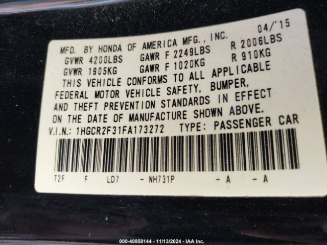 1HGCR2F31FA173272 Honda ACCORD LX
