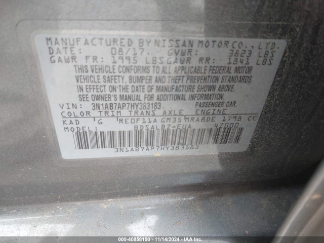 Nissan SENTRA S 2017 3N1AB7AP7HY383183 Image 9