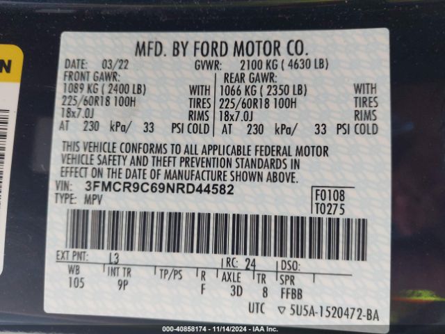 3FMCR9C69NRD44582 Ford Bronco Sport Outer Banks