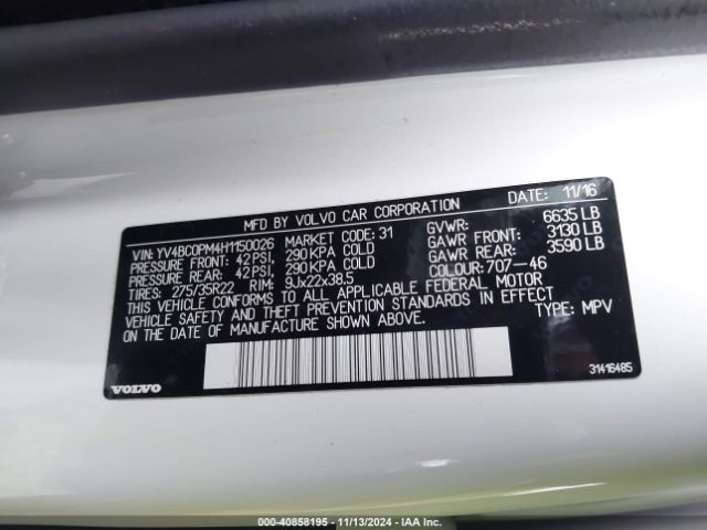 2017 VOLVO XC90 HYBRID YV4BC0PM4H1150026 Photo 8