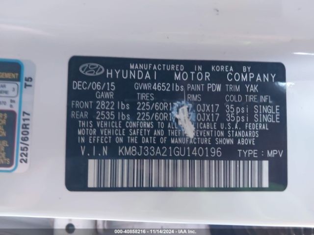 KM8J33A21GU140196 Hyundai Tucson Eco