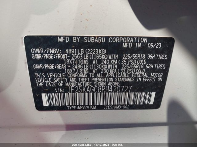 JF2SKAGC8RH420727 Subaru Forester Sport
