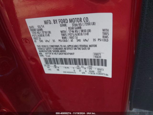 1FTFX1ET2EFB37007 Ford F-150 Lariat