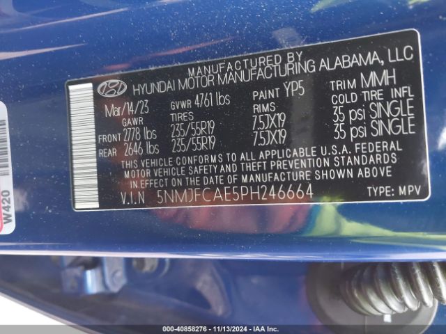 5NMJFCAE5PH246664 Hyundai TUCSON SEL