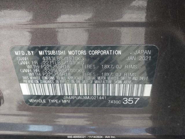 2021 MITSUBISHI OUTLANDER SPORT JA4APUAUXMU021441 Photo 8