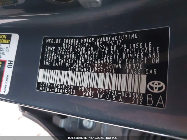 Toyota COROLLA SE 2018 5YFBURHE4JP771974 Image 9