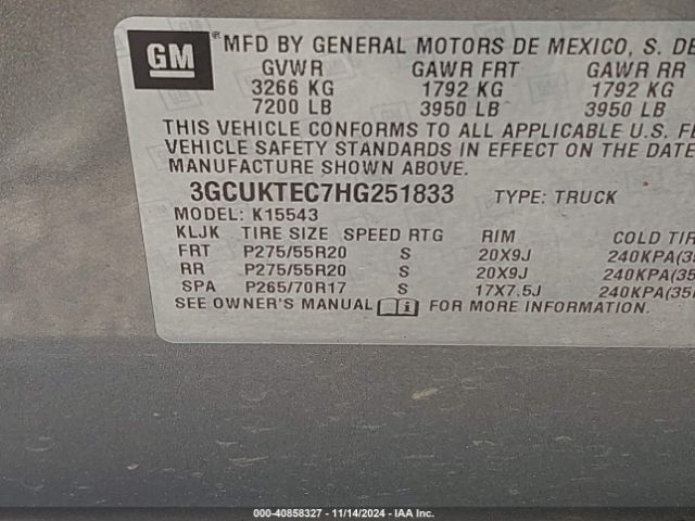 3GCUKTEC7HG251833 Chevrolet Silverado 1500 High Country