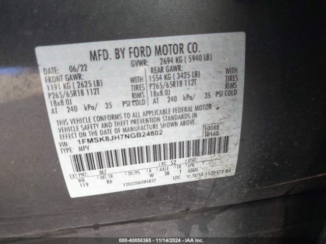 1FMSK8JH7NGB24802 Ford Explorer Timberline
