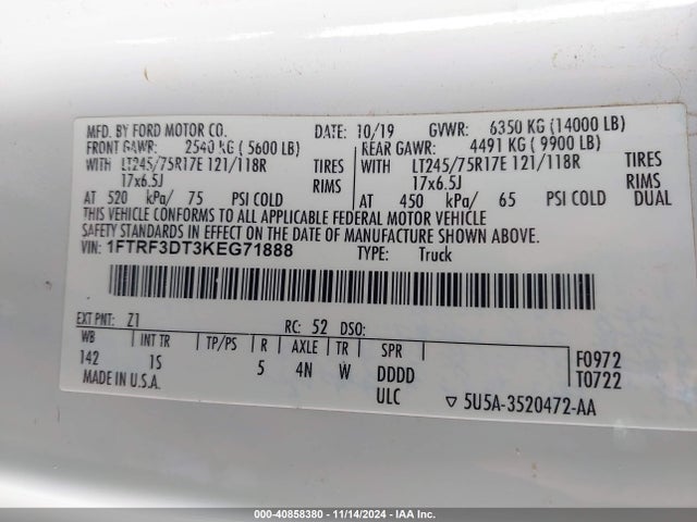 Ford F-350 Xl 2019 1FTRF3DT3KEG71888 Image 45