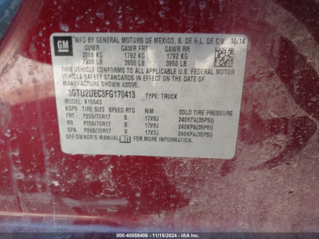 3GTU2UEC3FG170413 GMC Sierra 1500 Sle