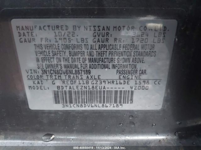 3N1CN8DV6NL867189 Nissan Versa 1.6 S Xtronic Cvt