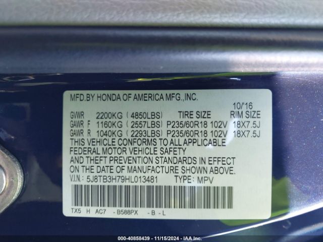 5J8TB3H79HL013481 Acura Rdx Advance Package