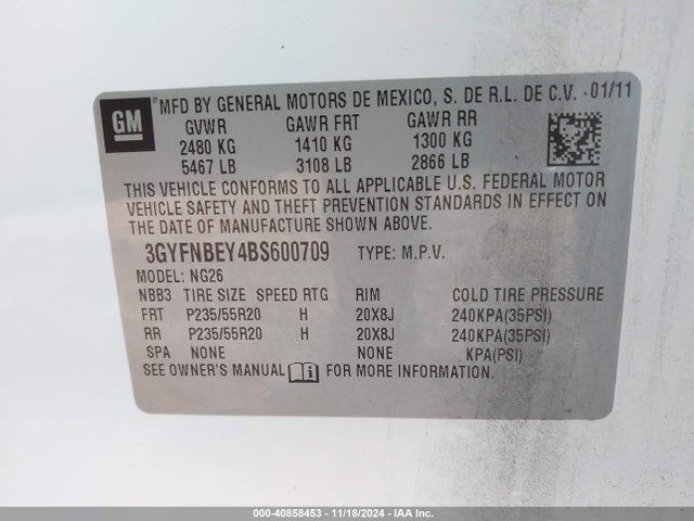 2011 CADILLAC SRX 3GYFNBEY4BS600709 Photo 8