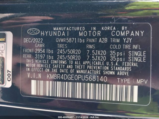 KM8R4DGE0PU568140 Hyundai Palisade Sel