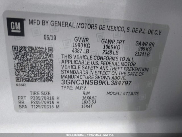Chevrolet TRAX LS 2019 3GNCJNSB9KL384797 Image 9