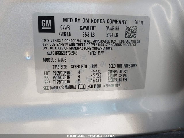 Chevrolet TRAX LS 2018 KL7CJKSB2JB733948 Image 9