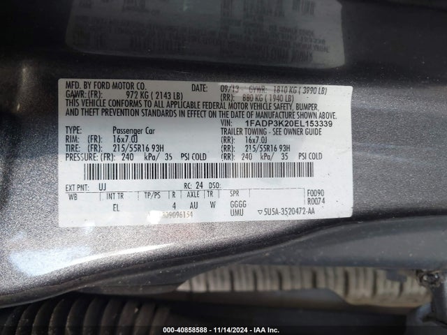 Ford FOCUS SE 2014 1FADP3K20EL153339 Image 9