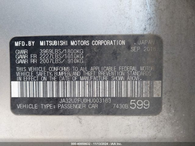JA32U2FU0HU003163 Mitsubishi LANCER ES