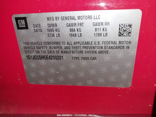 Chevrolet Sonic Lt Auto 2014 1G1JC5SH5E4200201 Image 9