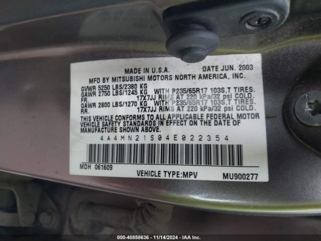 2004 MITSUBISHI ENDEAVOR 4A4MN21S04E022354 Photo 8