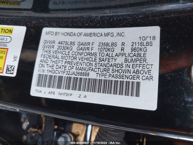 1HGCV1F32JA268888 Honda Accord Sport