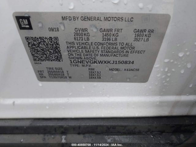 1GNEVGKWXKJ150834 Chevrolet Traverse 1lt