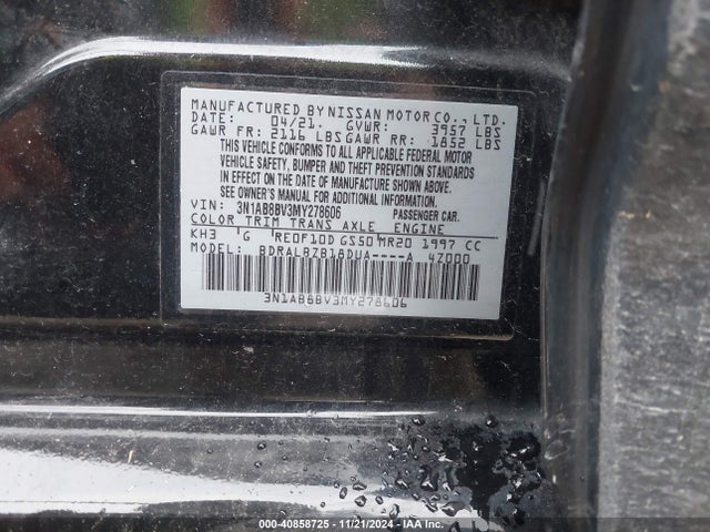 3N1AB8BV3MY278606 Nissan Sentra S Xtronic Cvt