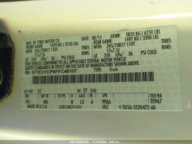 1FTEX1CP9FFC48107 Ford F-150 Xl