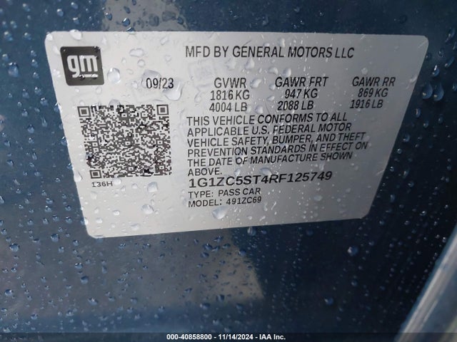 Aukcja sprzedaży 2024 Chevrolet Malibu Fwd 1fl, vin: 1G1ZC5ST4RF125749, numer aukcji: 40858800