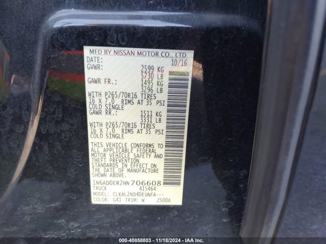 Nissan Frontier Sv 2017 1N6AD0ER2HN706608 Image 9