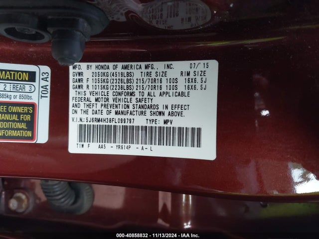 Honda CR-V LX 2015 5J6RM4H38FL099797 Image 9
