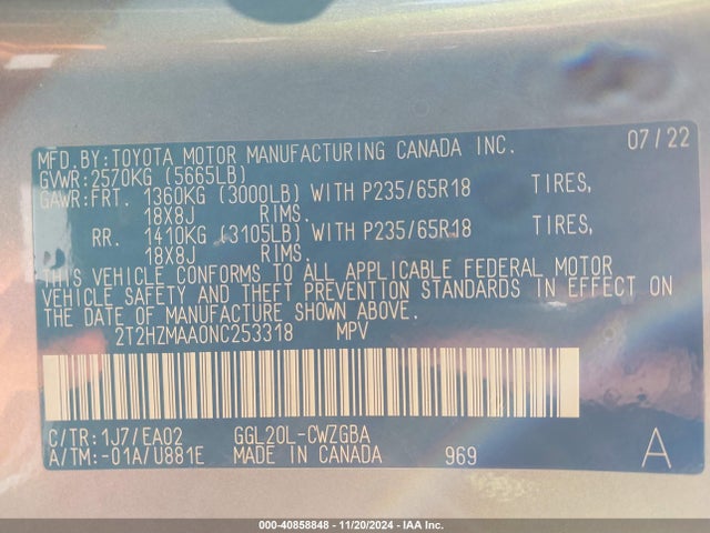 Lexus RX 350 2022 2T2HZMAA0NC253318 Image 9