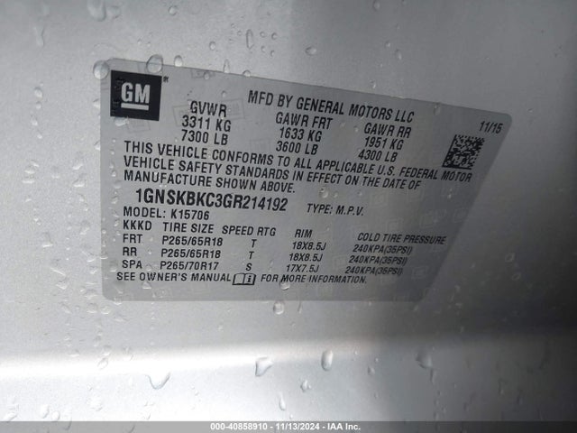 1GNSKBKC3GR214192 Chevrolet Tahoe Lt