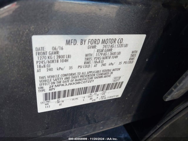 Ford EDGE SEL 2016 2FMPK3J93GBC07221 Image 9