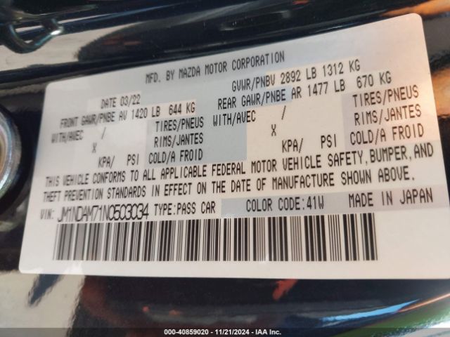 JM1NDAM71N0503034 Mazda Mx-5 Miata Rf Grand Touring