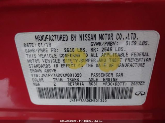 JN1FV7AR0KM801320 Infiniti Q50 3.0t Red Sport 400